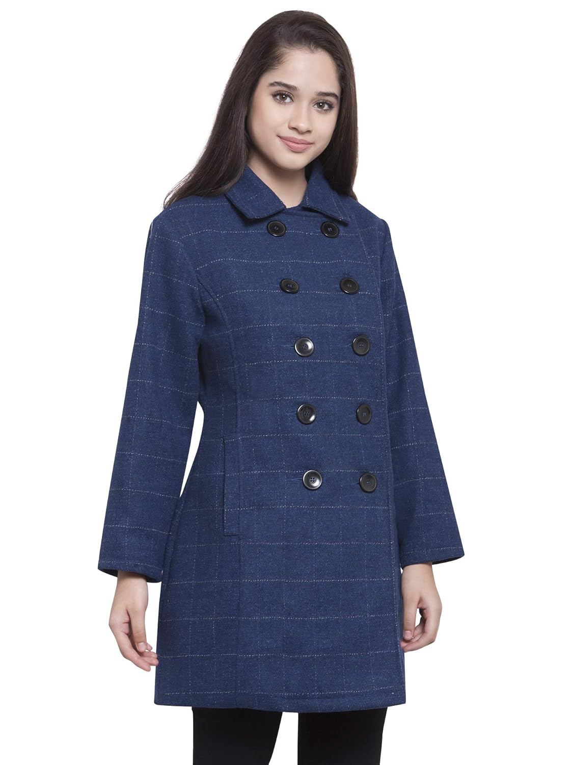 martini women blue check double breasted woolen coat