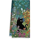 Fuasei Wildflower Black Cat Kitchen Towels, Cat Lover Mom Lady Gifts Hand Towels for Bathroom, Floral Kitten Dish Tea Towel for Kitchen, 16x24 Inch