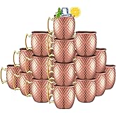 Yaomiao 24 Pieces Mini Moscow Mule Mugs 2 oz Cocktail Copper Cup Stainless Steel Mule Shot Glasses Copper Plating Cups for Wine Coffee Drinks (Hammered)