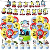 Train Birthday Decorations for Kids, Railway Theme Party Supplies with Banner, Balloons, cake Toppers, Choo Choo Train Goodie Party Favors