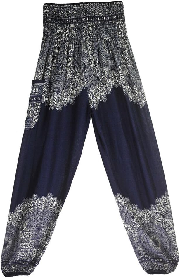 iYBUIA Women Casual Peacock Print Summer Loose Yoga Trousers Baggy Boho Aladdin Jumpsuit Harem Pants