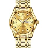 OLEVS Men's Stainless Steel Watch, Large Face Roman Numerals Diamond Accented Three-Hand Analog Quartz Watches for Men, Easy to Read Day Date Waterproof Luminous Mens Wristwatch