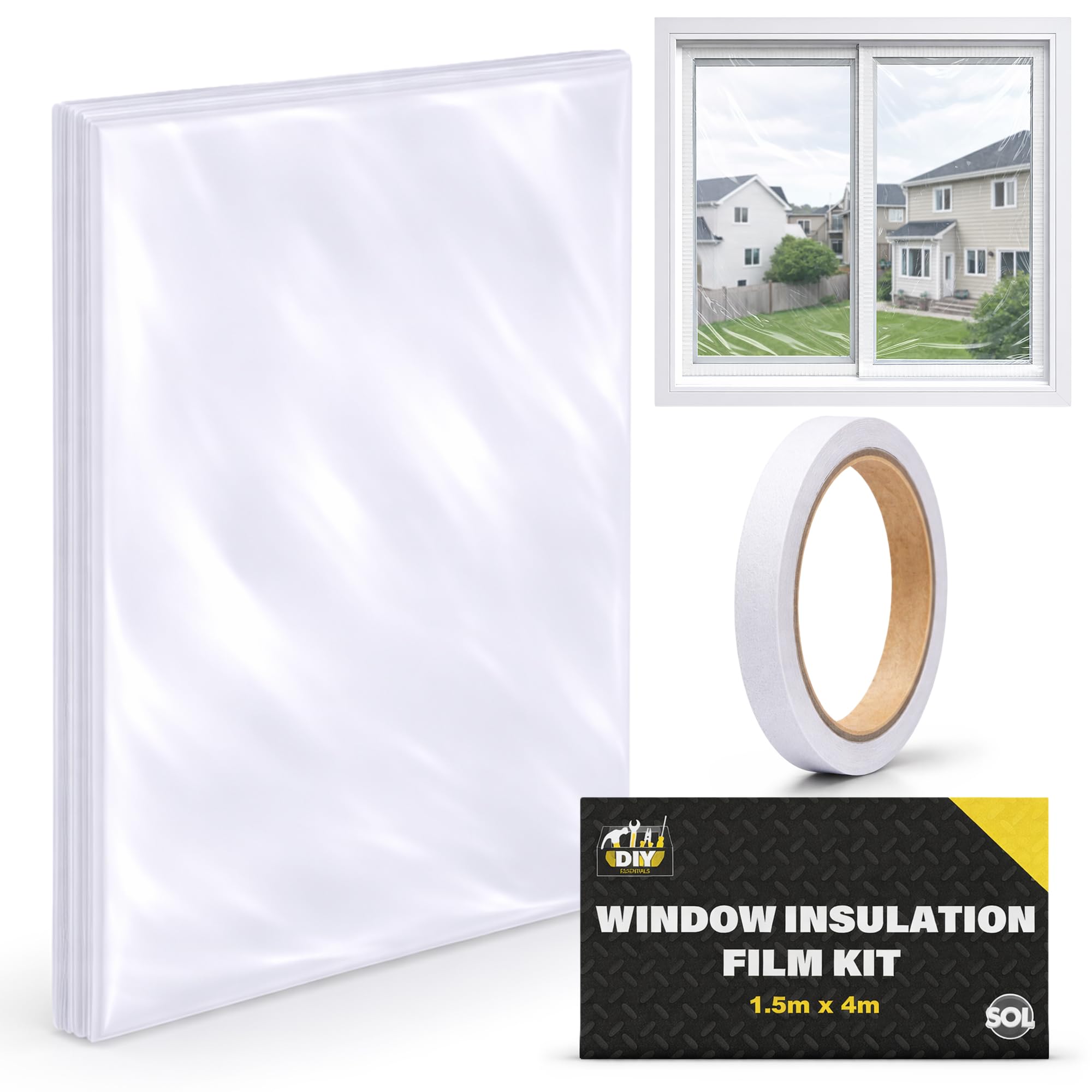 SOL 1.5 x 4m Clear Window Film Insulation Heat Insulation Window Cover Thermal Film for Winter Indoor Glazing Draft Barrier Transparent Shrink Sheet Easy Install Home Use