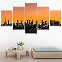 SIGNWIN 5 Panel Canvas Wall Art Cityscape Sunset for Home Decorations Ready to Hang - 60