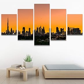 SIGNWIN 5 Panel Canvas Wall Art Cityscape Sunset...