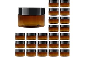 zmybcpack 24 Pack 2 OZ (60ml) Amber Plastic Jars With Lids, 12 Spatulas, A Pen, Labels - PET Storage Container for Cosmetic, Cream, Gel, Lotion-Beauty Travel Jars Plastic Slime Jars