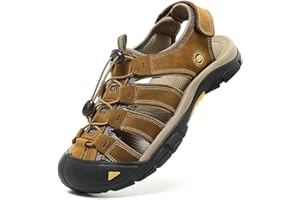 ziitop Mens Hiking Sandals Closed Toe Athletic Sport Sandals Leather Athletic Lightweight Trail Walking Casual Water Shoes