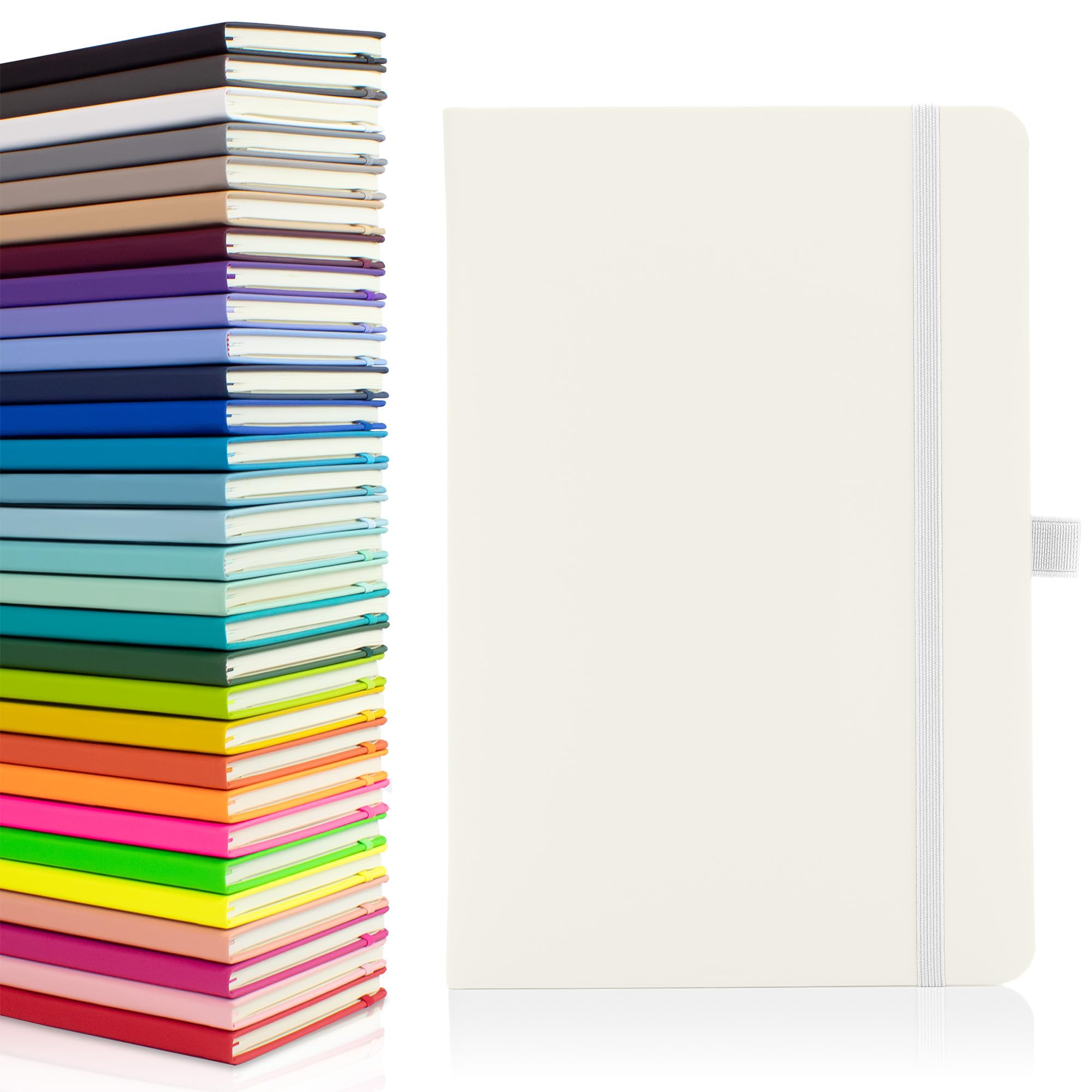 Notes London Eco A5 Notebook with Lined Pages, Pen Loop, Ribbon, Date Marks and Paper Pocket, Medium Hardback Journal, Note, sustainably sourced paper (White)