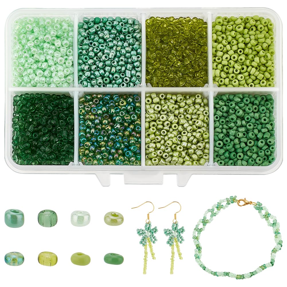 PH PandaHall About 12500 pcs 12/0 Round Glass Seed Beads, 2mm Green Round Beads Small Craft Beads Loose Spacer Beads for DIY St. Patricks' Day Crafts Jewellery Bracelet Necklace Making, Hole: 1mm