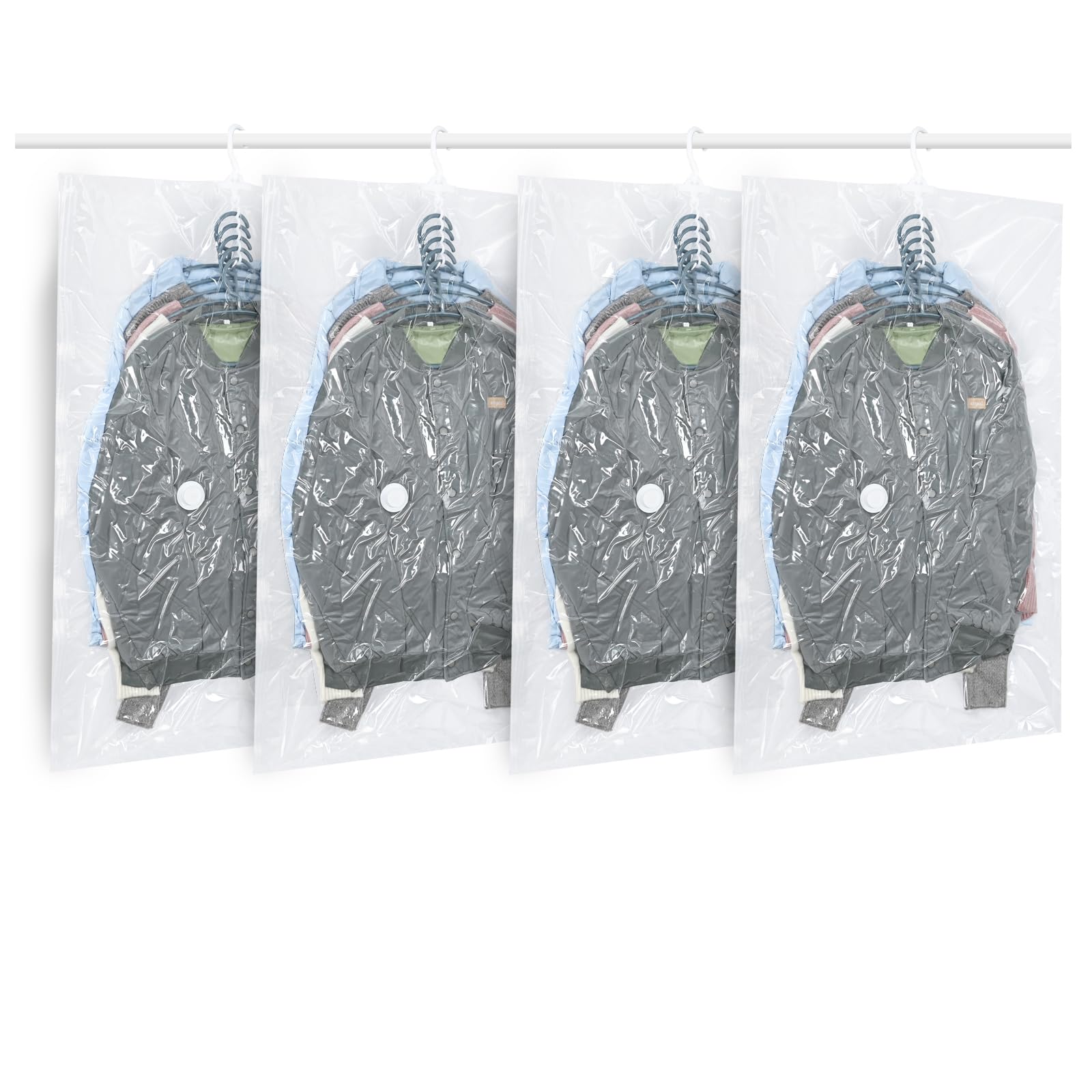 Hanging Vacuum Storage Bags, ZWMYF 4 PCS Space-saving Vacuum Bag for Clothes, Suits, Dresses, Coats or Jackets, Clear & Reusable Closet Organizer 105x70cm