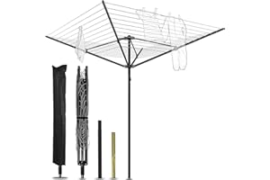 Nisorpa Outdoor Umbrella Drying Rack 12 Lines with 165 Feet Umbrella Clothesline Rotary Dryers Clothes Line 4 Arms Adjustable Height Foldable Retracting Collapsible Clothes Drying Rack for Backyard