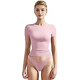 SUUKSESS Women Fitted Basic Tee Cotton Ribbed Crew Neck Summer Short Sleeve Y2K Crop Top