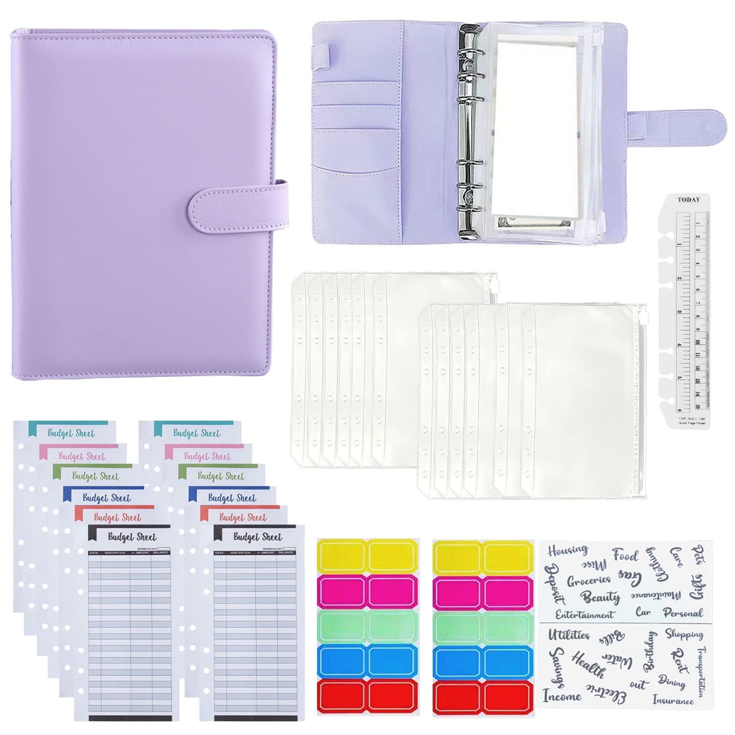 Cost budget binder, label stickers and rule, 30 pieces A6 budget binders for budgeting