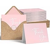 VNS Creations Thank You Cards With Envelopes Bulk Set & Stickers - 100 Pack 4x6 Blank Thank You Notes Bulk Box Set - Large Note Card Small Business, Wedding, Baby Shower & Bridal Shower - Pink