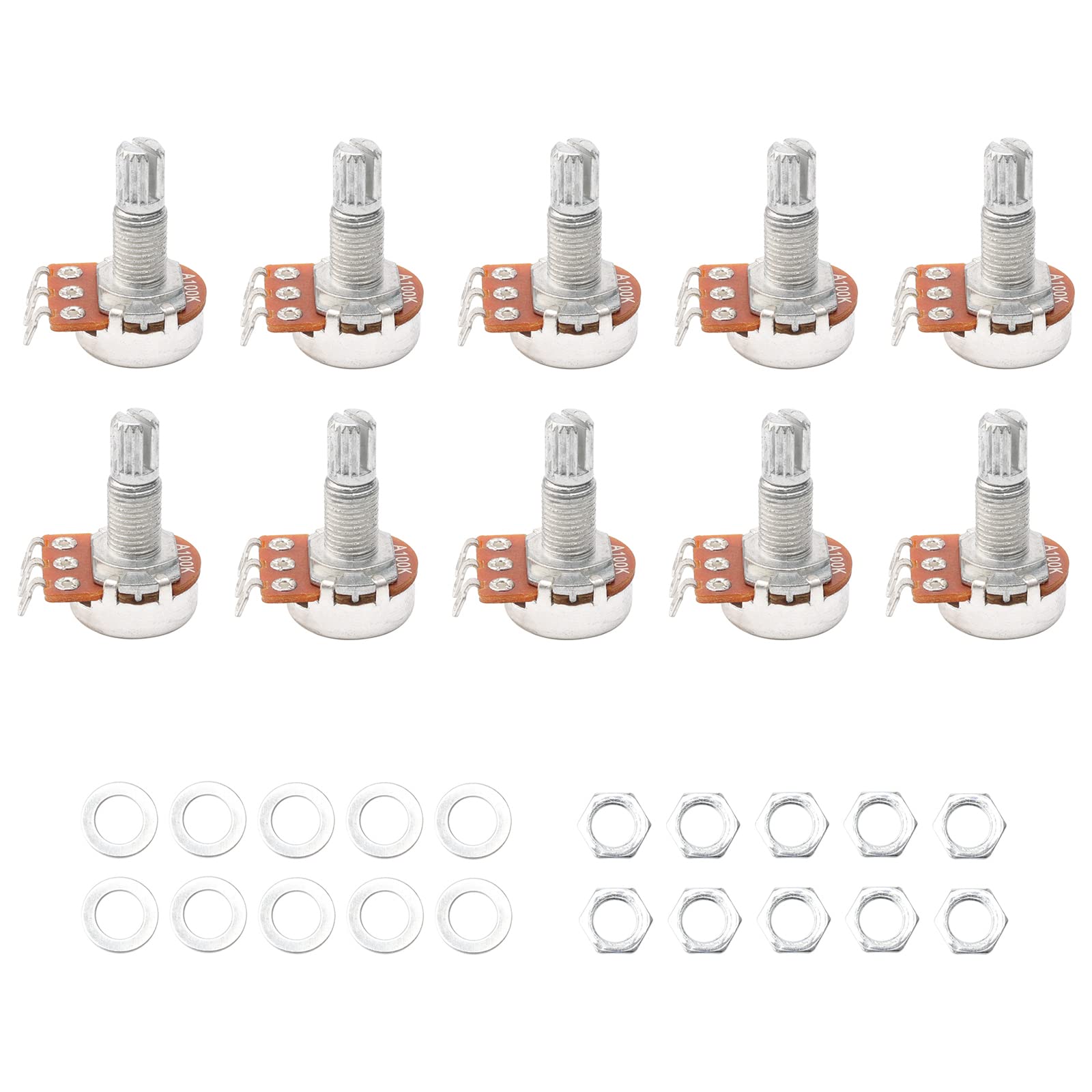 Pxyelec Guitar Potentiometer Audio Pots A100K Linear Taper Potentiometers Replacement for Electric Guitar Bass Volume Knob Pots Shaft 18mm Pack of 10