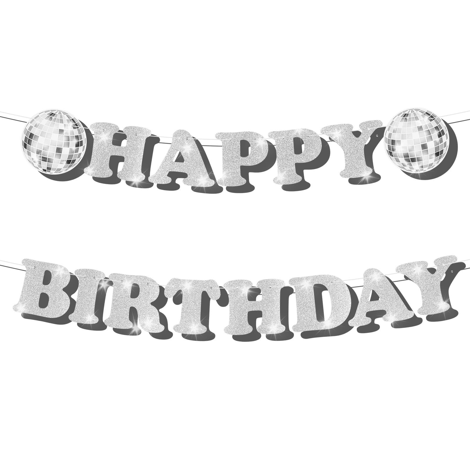 Photo 1 of Disco Ball Happy Birthday Banner, Disco Birthday Party Decorations Small Happy Birthday Banner Birthday Party Supplies for 70s 80s Hippie Baby Shower