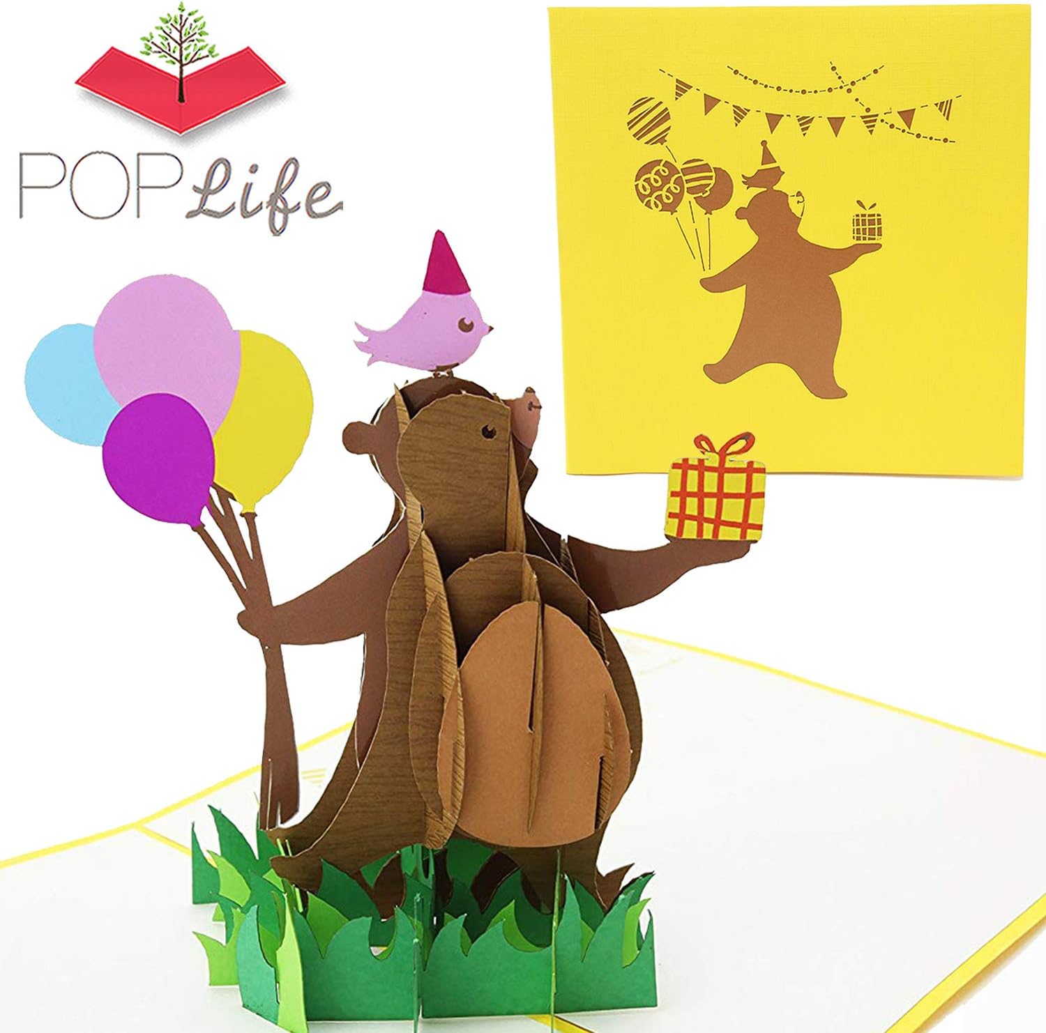 PopLife Dancing Bear 3D Pop Up Greeting Card for All Occasions - Baby Animal Lovers, Classic Show - Folds Flat for Mailing - Baby Shower, Birthday Gift, Get Well, Newborn Announcement, Congratulations