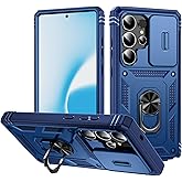 WMYUHAN for Samsung Galaxy S25 Ultra Case Military Grade Drop Shock Protection Cell Phone Cover with Slide Camera Cover Built-in 360° Rotate Ring Stand for S25 Ultra 6.8 - Blue
