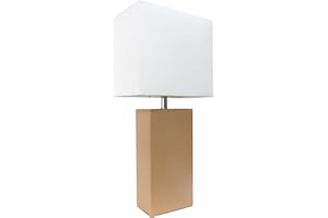 Elegant Designs LT1025-BGE Modern Leather Table Lamp with White Fabric Shade, Beige, 3.85"