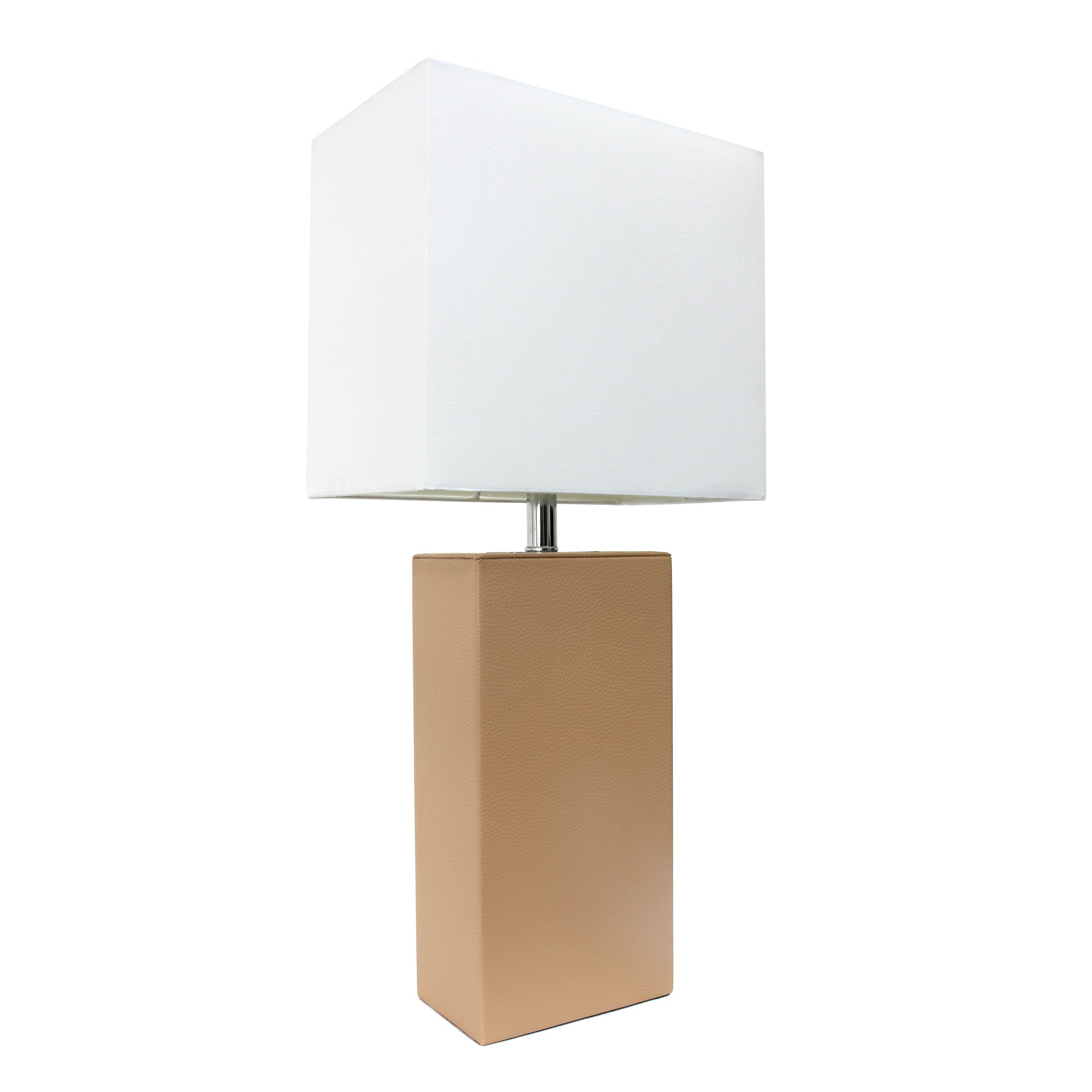Elegant Designs LT1025-BGE Modern Leather Table Lamp with White Fabric Shade, Beige