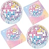 50pcs Singer Themed Paper Plates and Napkins Colorful Disco Ball Birthday Tableware Music Party Supplies for 25 Guests Disco Ball Dessert Plates Music Lover Wedding Anniversary Birthday Party Decor