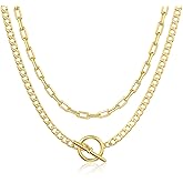 CHESKY Layered Necklaces for Women, 14K Gold Plated Chain Necklace Women Trendy Cuban Link Paperclip Chain Toggle Clasp Necklace Fashion Chunky Jewelry for Women
