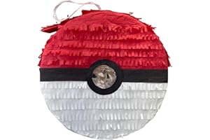 A PINATA 4 U APINATA4U Red and White Ball Pinata, Great for Poke Themed Parties, Video Game Nights, Birthday Party Supplies, Baby Shower, Holiday Celebrations, and Sports Team Parties, 16 X 4 Inches Large