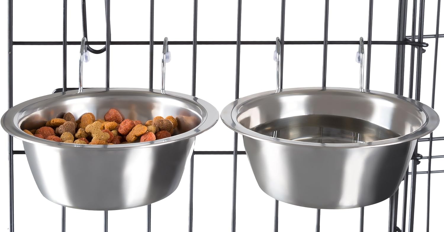 PETMAKER Stainless Steel Hanging Pet Bowls for Dogs and Cats Cage, Kennel Set of 2, 20 oz