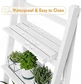 HOMIDEC 4-Tier Wooden Plant Ladder Shelf White Free Assembly Foldable view 3