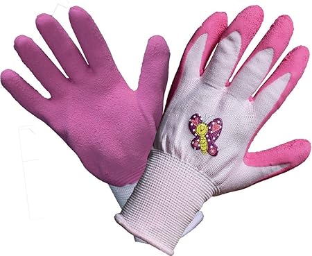 Land-Haus-Shop Kinder Arbeitshandschuhe Gartenhandschuhe Kinder Arbeits Garten Handschuhe pink Schmetterling