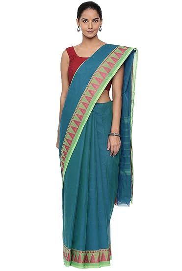 Womens Chettinad Cotton Saree With Running Blouse (CCOPSC12566_Blue)