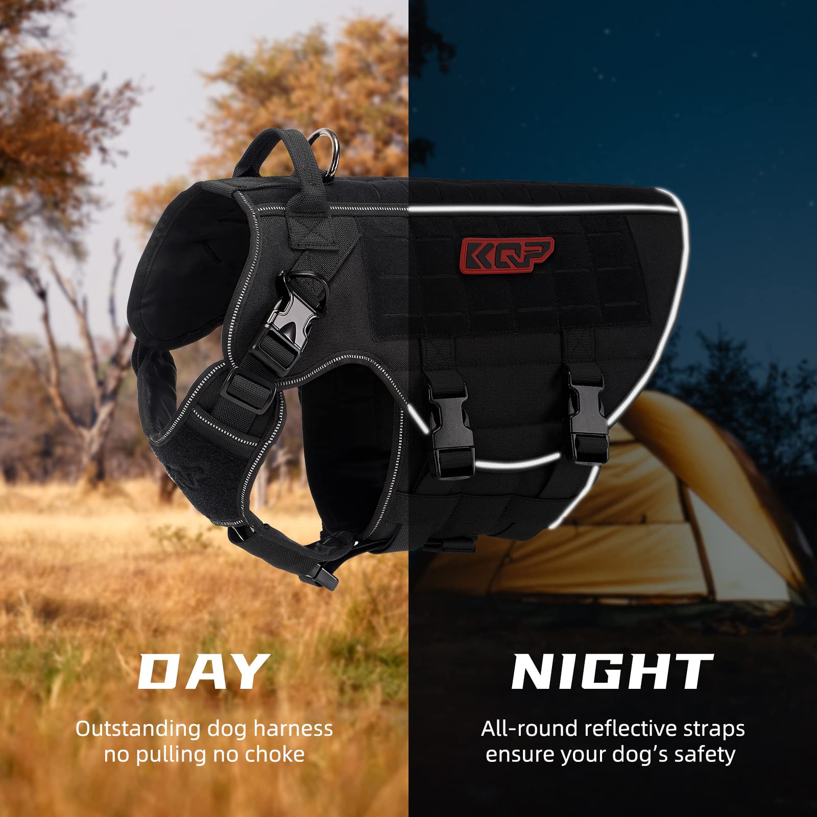 Tactical Dog Harness, No Pull Dog Harness, Military Dog Vest with Adjustable Metal Clips, Reflective Dog Harness for Large Medium Small Dogs, Service Dog Walking Training