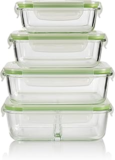 GOURMETmaxx Glas-Frischhaltedosen klick-it 8 TLG. | Spülmaschinen- Mikrowellen- und Gefrierschrankgeeignet | Deckel BPA-frei mit Silikon Dichtungsring und 4-Fach-klick-Verschluss [Limegreen]