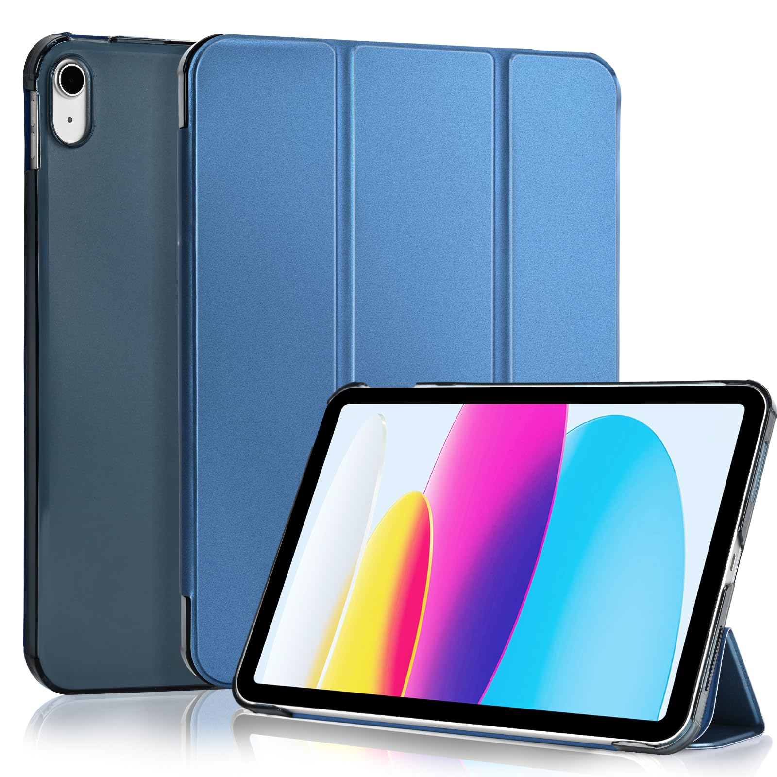4UBonLife Case for iPad (A16) 11th Generation 11 Inch 2025, for iPad 10th Generation Case 10.9 inch 2022, Slim Stand Hard Cover with Translucent Frosted Back Shell, Dark Blue