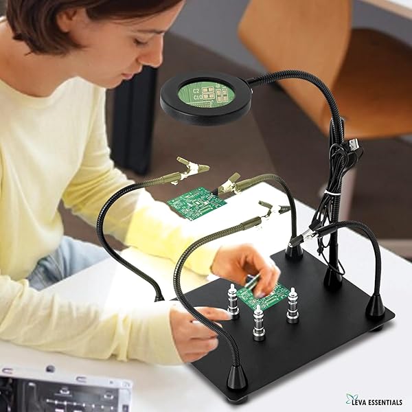 HELPING HANDS SOLDERING STATION WITH 3X MAGNIFYING LAMP & LED LIGHT – THIRD HAND TOOL WITH SOLDERING CLAMP & PCB HOLDER – SOLDER HELPING HANDS WITH USB POWER, ADJUSTABLE LIGHT & SOLDERING ACCESSORIES