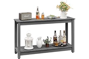LAHAAP Outdoor Console Table, 48" Weather Resistant HIPS Patio Side Table, 440LBS Weight Capacity, 2-Tier Multifunctional Buffet Bar Storage Organizer for Garden Deck, Gray