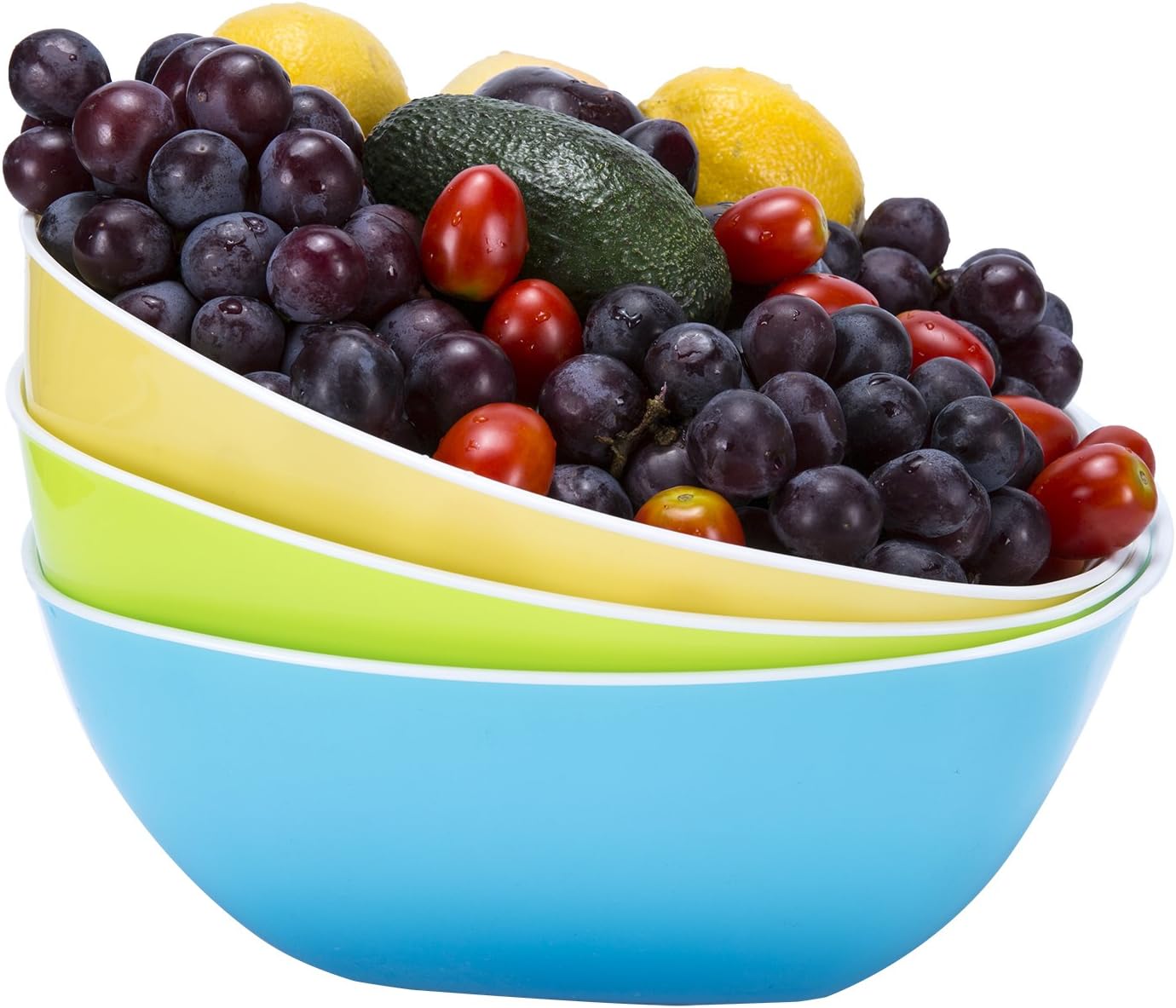 Plastic Bowls,Wecye BPA Free Kicthen Fruit Bowl,Salad Bowl,Mixing Bowls,Cereal Bowls,Candy Dish,Set of 3 (Large)