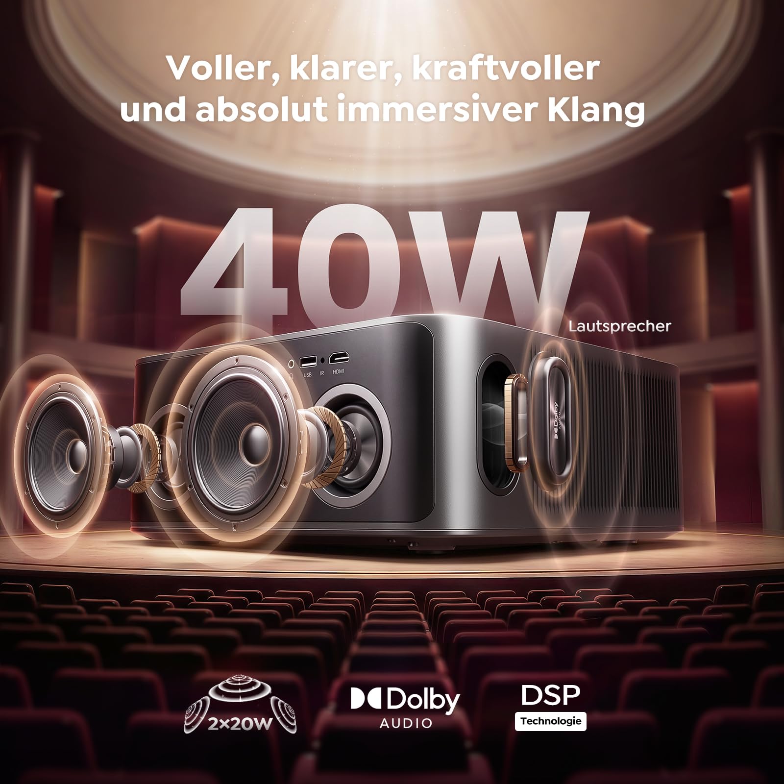 Beamer 4K [Schnellste VIDAA OS] Kompatibel mit Netflix, Dolby Audio & HDR10, 2000ANSI Smart Beamer Heimkino Autofokus Trapezkorrektur, Outdoor Projektor mit App Sprachsteuerung, WLAN/Bluetooth/Handy 3
