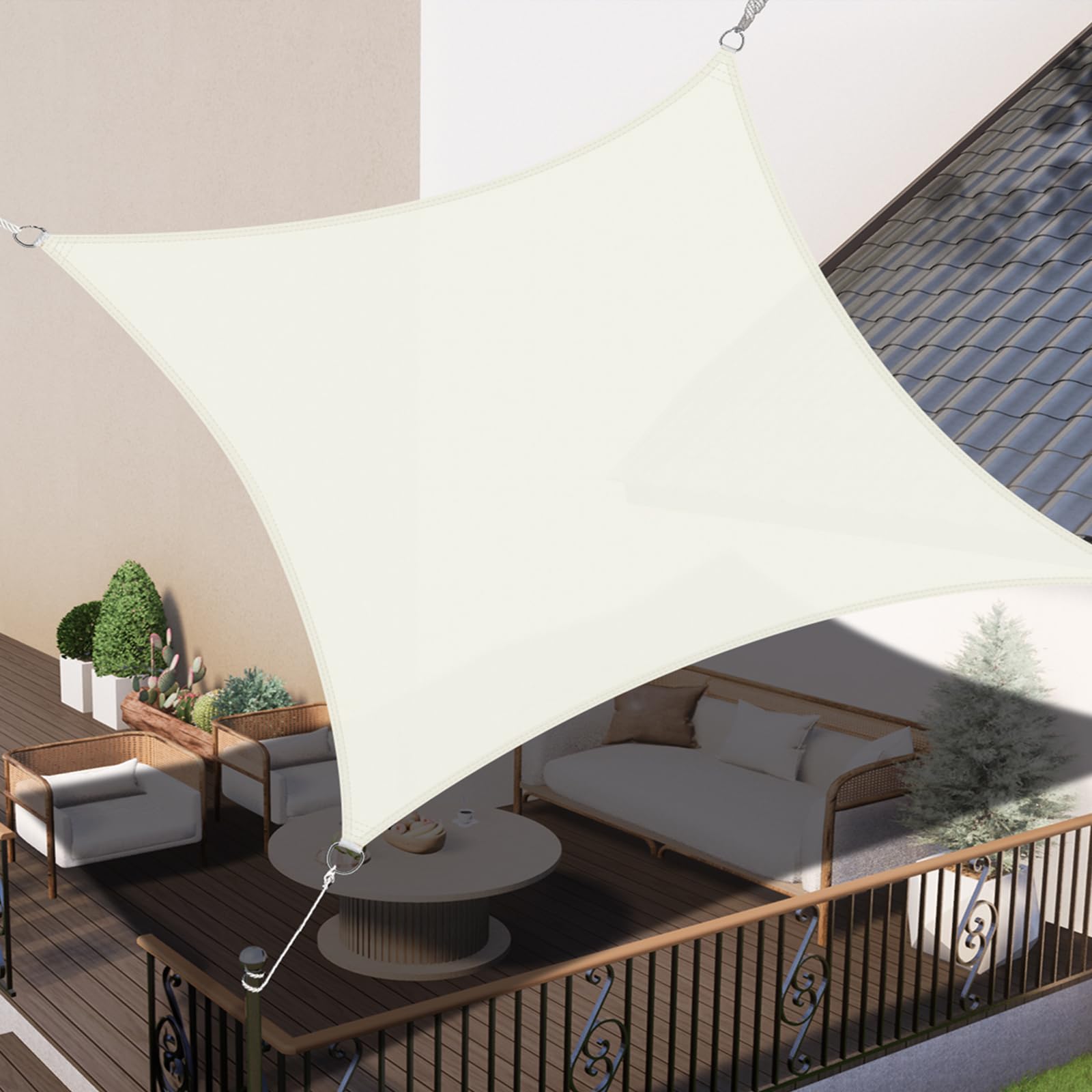 LOVE STORY Sun Shade Sail Waterproof Rectangle 2x2m Canopy Outdoor UV Block Sunshade Sail for Patio Garden Backyard，Cream