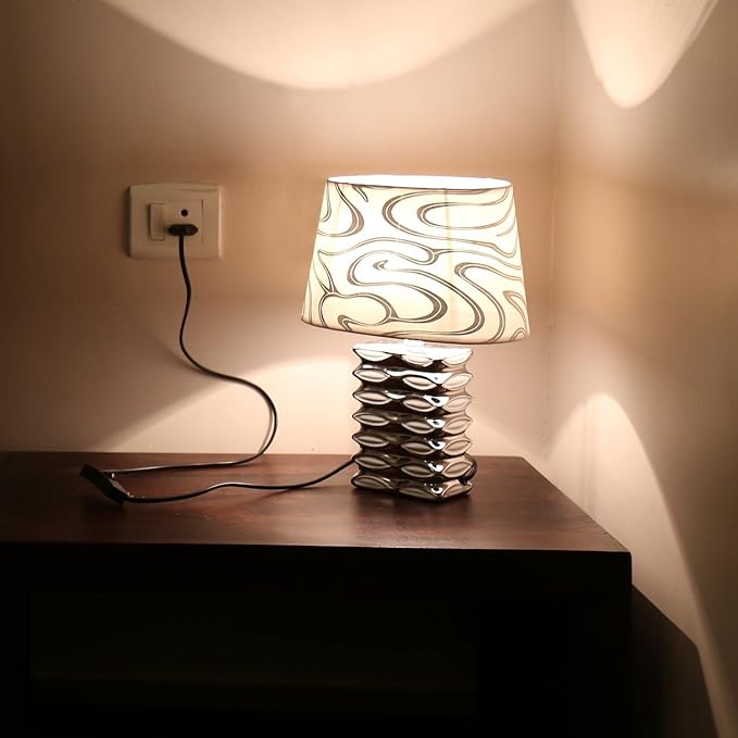 Kurtzy Modern Luxurious Table Desk Lamp Beautiful Art Decor Elegant Light for Home Bedroom Bedside Living Room (Silver)