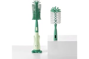 CHEMIMOSO Multifunctional Cleaning Brush, Baby Bottle Brush, Bottle Brush Cleaner Set, Green, Silicone and Nylon Brush