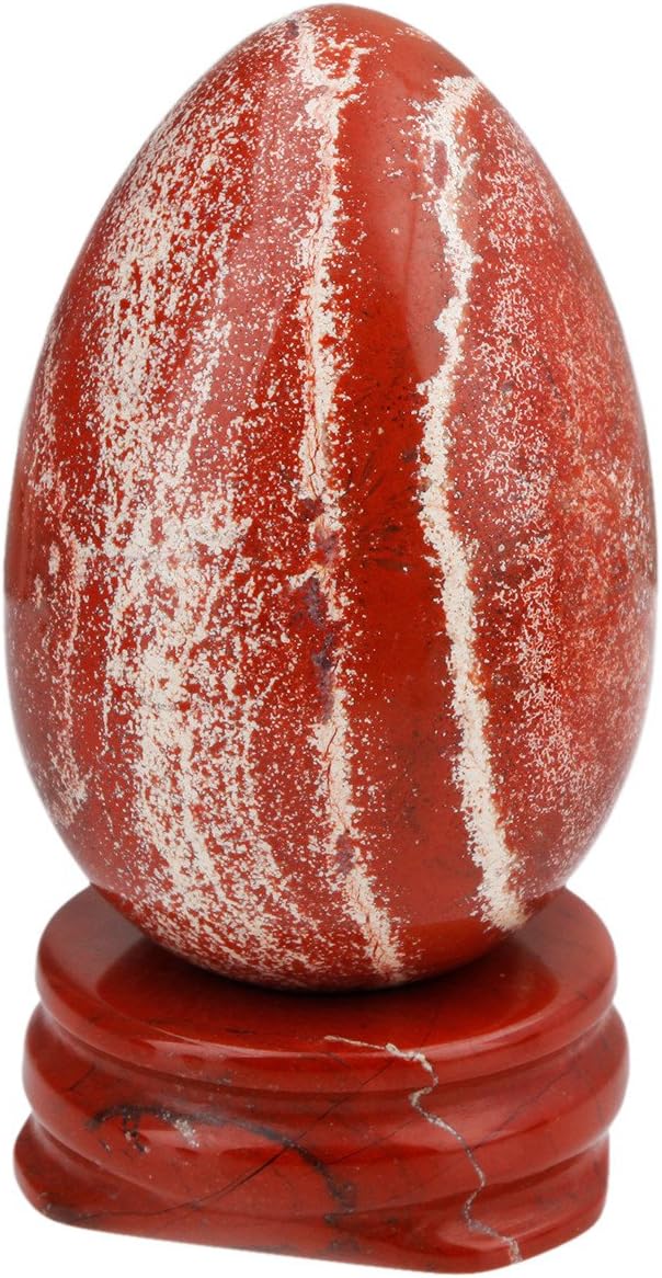 KYEYGWO Red Jasper Carved Eggs with Stand, Healing Crystal Meditation Chakra Balancing Reiki Crafts Home Decoration