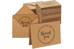 Best Paper Greetings 120 Pack 3.5x5-inch Bulk Kraft Thank You Cards with Envelopes - Blank Appreciation Gift Notes for Wedding, Teachers and Kids