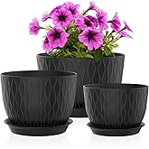 QRRICA Plant Pots 12/10/9 Inch Pots, Set of 3 Plastic Planters with Drainage Holes and Saucers,Plastic Flower Pots,Nursery Pl