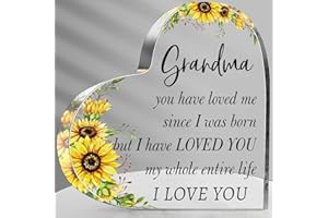 Hiipeenow Grandma Gifts from Grandchildren, Acrylic Heart Sign Presents, Birthday, Mothers Day, Christmas Sunflower Gifts for Grandma, Nana, Grammy, Grandmother, Mimi