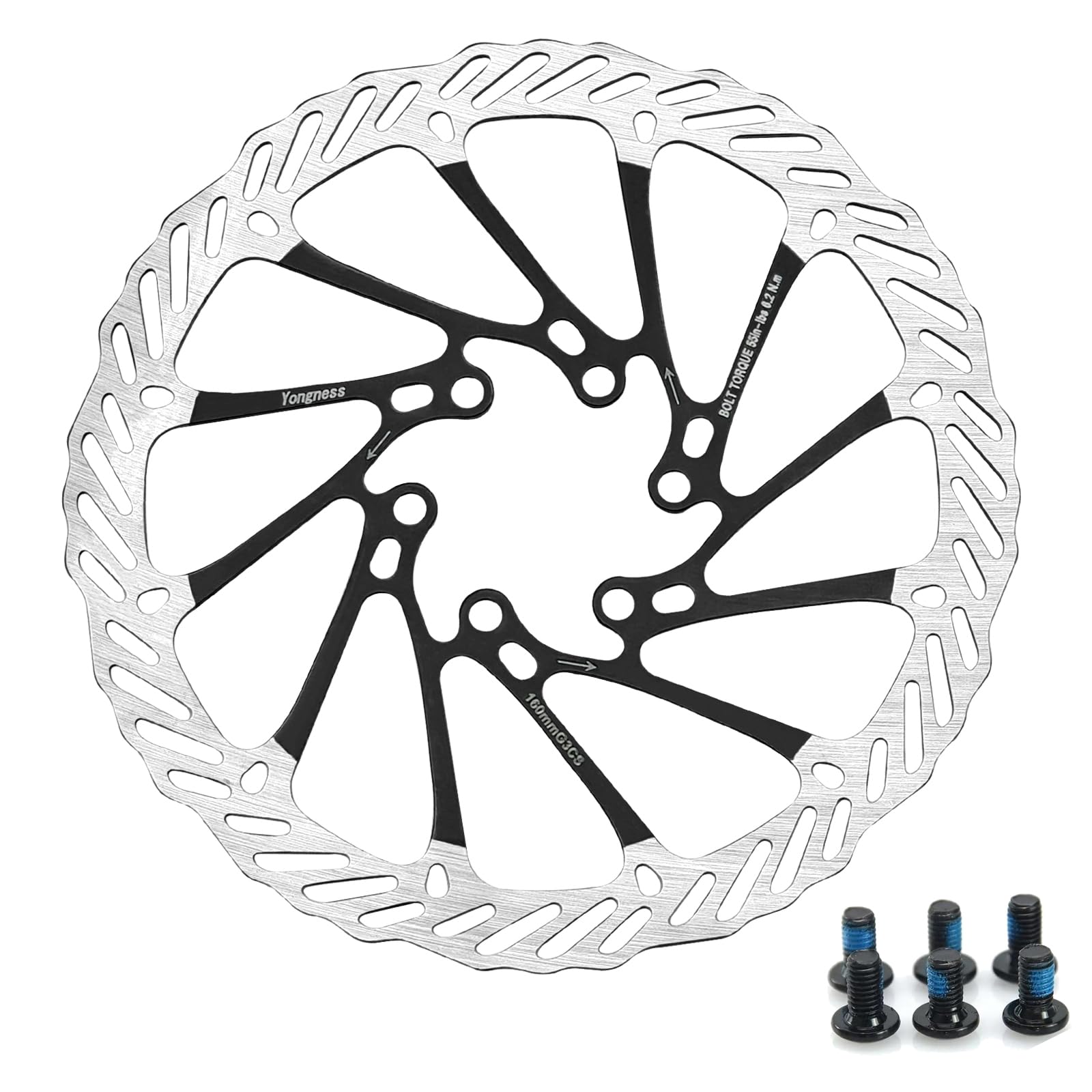 yongness Bicycle Brake Disc Rotor 160 mm 180 mm 203 mm Bicycle Brake Disc with 6 Screws Suitable for Road Bike Mountain Bike BMX MTB (Black 180 mm)