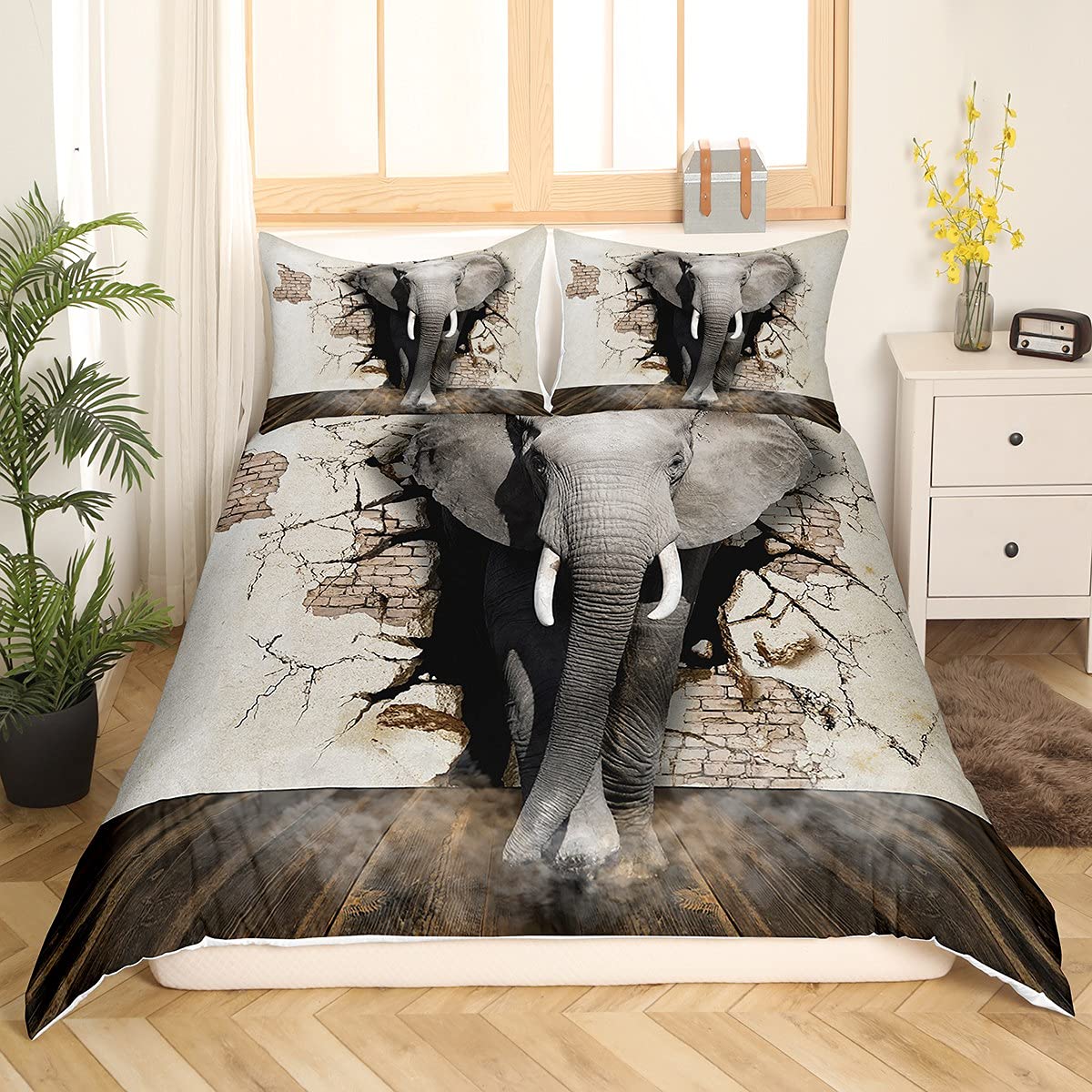 Loussiesd Elephant Duvet Cover Set King Size for Boys 3D Safari Wildlife Bedding Set African Wild Animal Comforter Cover Personalized Bedspread Cover with 2 Pillow Shams Quilt Cover 3 Pcs