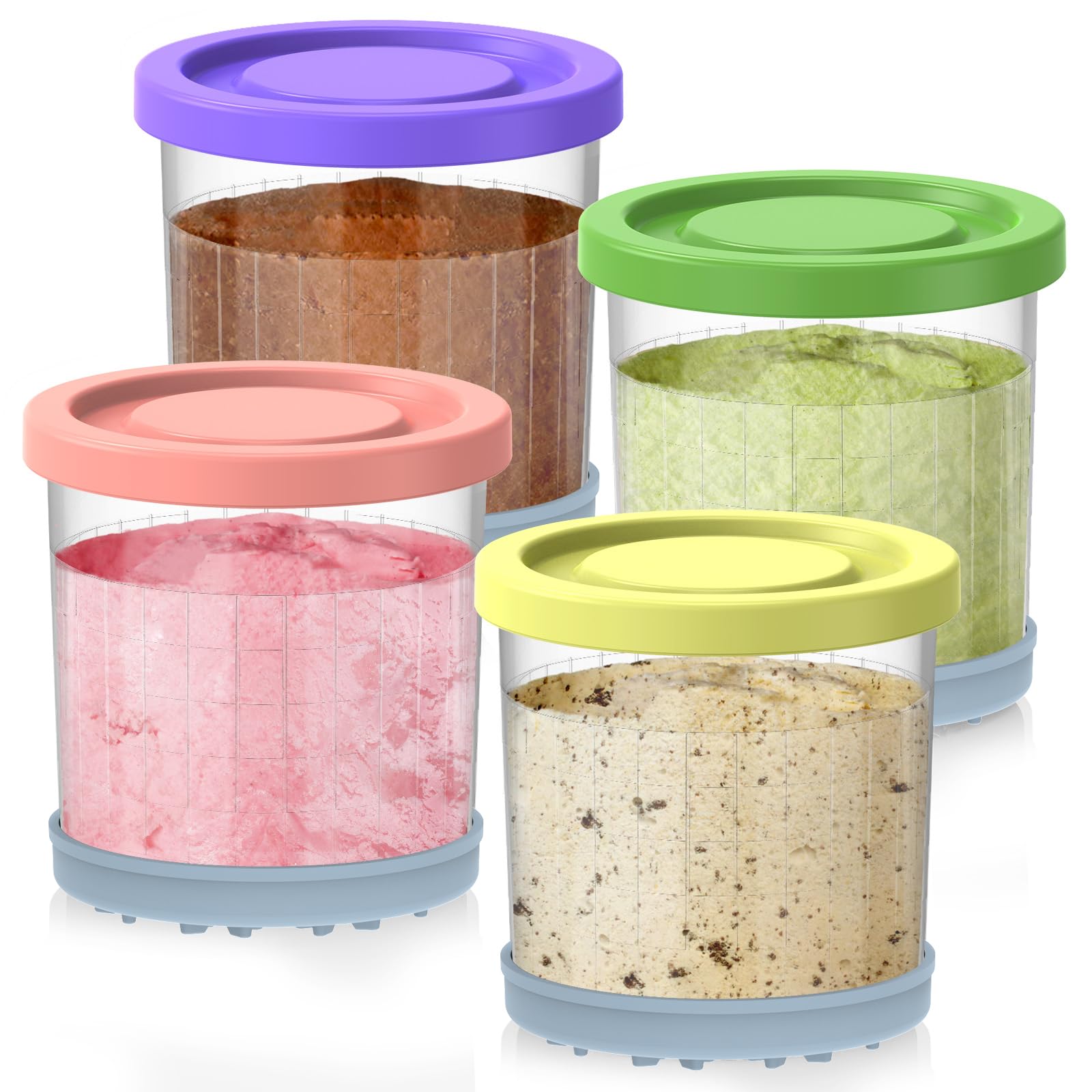 Photo 1 of for Ninja Creami Containers, Compatible with NC299AMZ & NC300s Series Creami Ice Cream Makers, 16OZ Creami and Lids 4 Pack, Extra Cups Replacement for Ninja Creamy Pints, Airtight Dishwasher Safe
