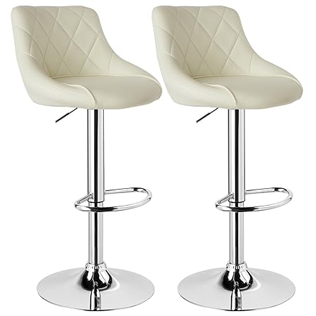 WOLTU Barhocker Tresenhocker mit Lehne, 2er Set, stufenlose Höhenverstellung, verchromter Stahl, Antirutschgummi, pflegeleich