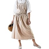 VLZUFE Women Cotton Linen Cross Back Apron with Pockets for Gardening Works Pinafore Dress
